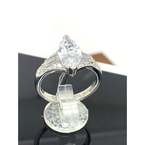 Suzy Levian Sterling Silver Marquise White Cubic Zirconia Engagement Ring SZ 8.5 - Picture 3 of 16